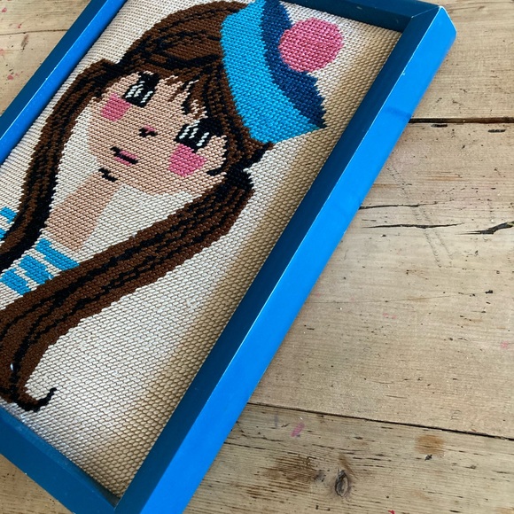 Vintage wood frame finished cross stitch needlepoint sailor girl 9.5 x 13.5 - Picture 3 of 4